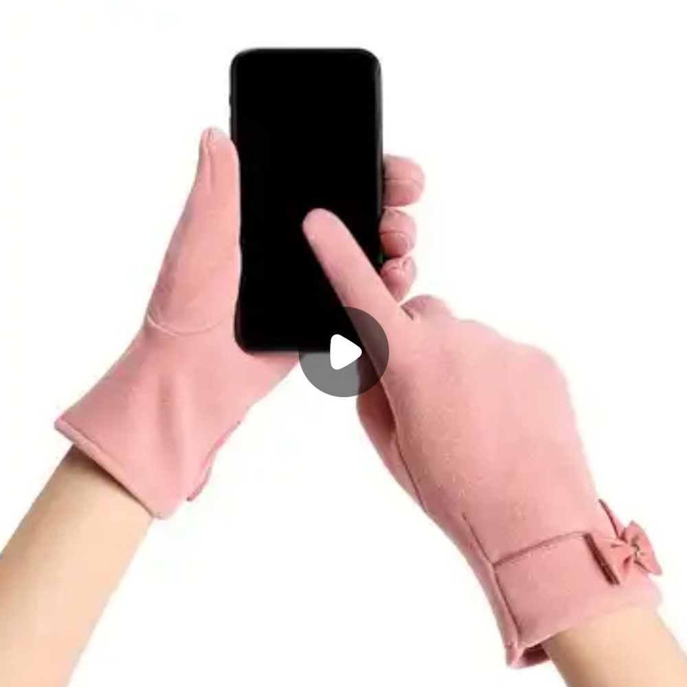 Elegant Gray Women's Touchscreen Winter Gloves with Bow Detail and Plush Lining - Picture 5 of 8